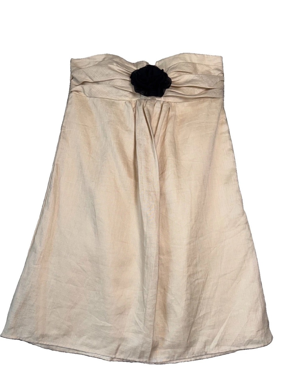 Prairie New York Dress L NWT $169 Linen Strapless Rosette Cream Black A-Line